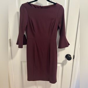 White House Black Market Maroon Short Bell Sleeve Cocktail Dress, Size 4